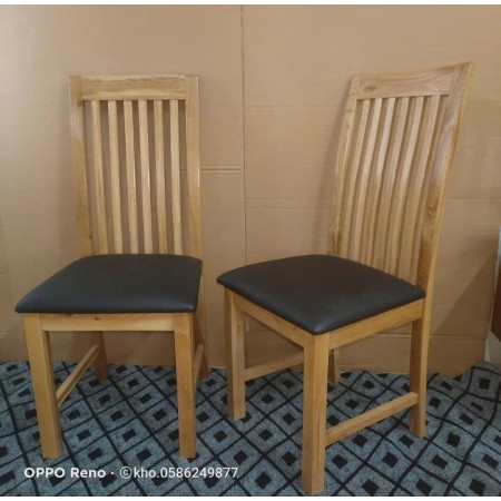 Ghế 6 Nan : Gỗ Sồi + Mặt Ghế Nệm Da PU ( Màu Đen )
